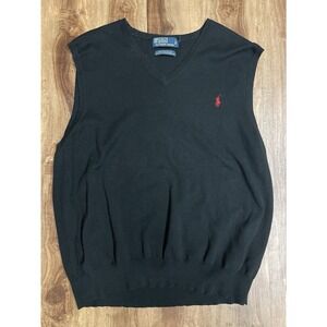 Polo Ralph Lauren Vest Mens 2XL Black Sleeveless Pima Cotton Knit Red Pony